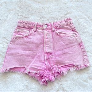 Zara high waisted pink denim shorts